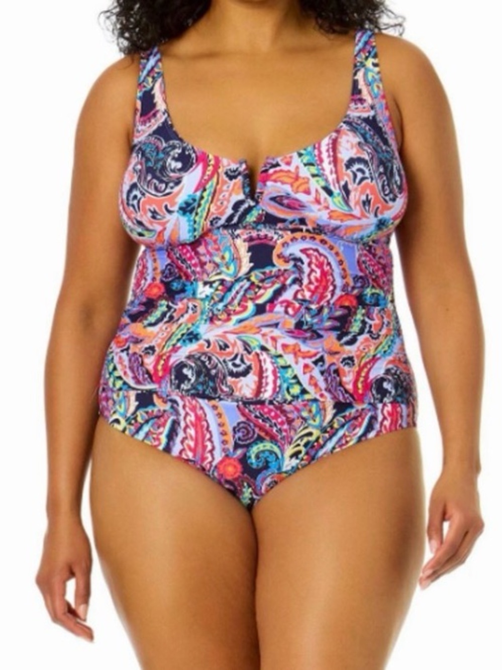 ANNE COLE Womens Plus Size 16 W One-Piece Swimsuit Paisley Parade V-Wire NEW - Picture 3 of 11